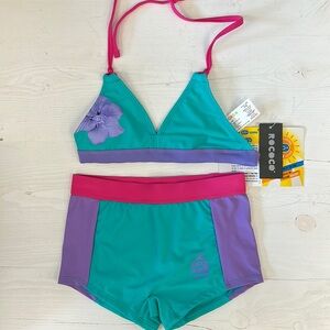 NWT Blue/Purple Girl Kid Hibiscus Triangle Bikini